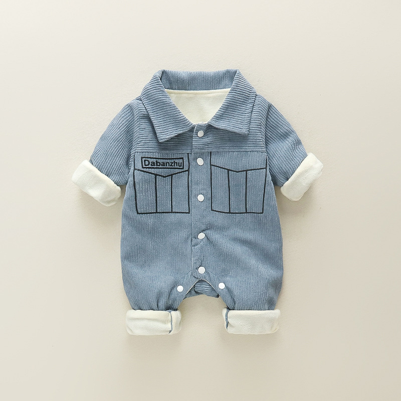 Baby Owls Pattern Solid Color Corduroy Romper-kissminis