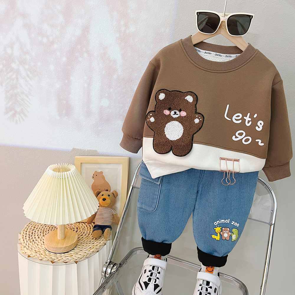 Toddler Boy/Girl Cute Dinosaur/Bear/Giraffe Pattern Solid Color Two-Piece Set-kissminis