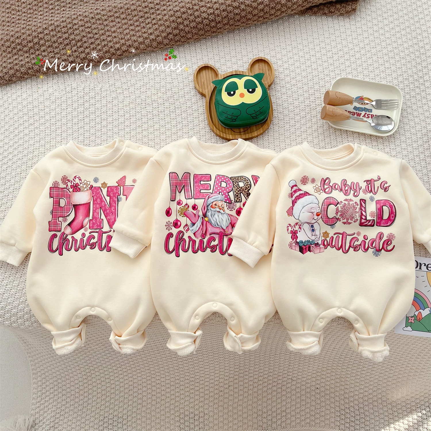 Baby Winter Thicken Cotton Cartoon Christmas Pattern Romper-kissminis