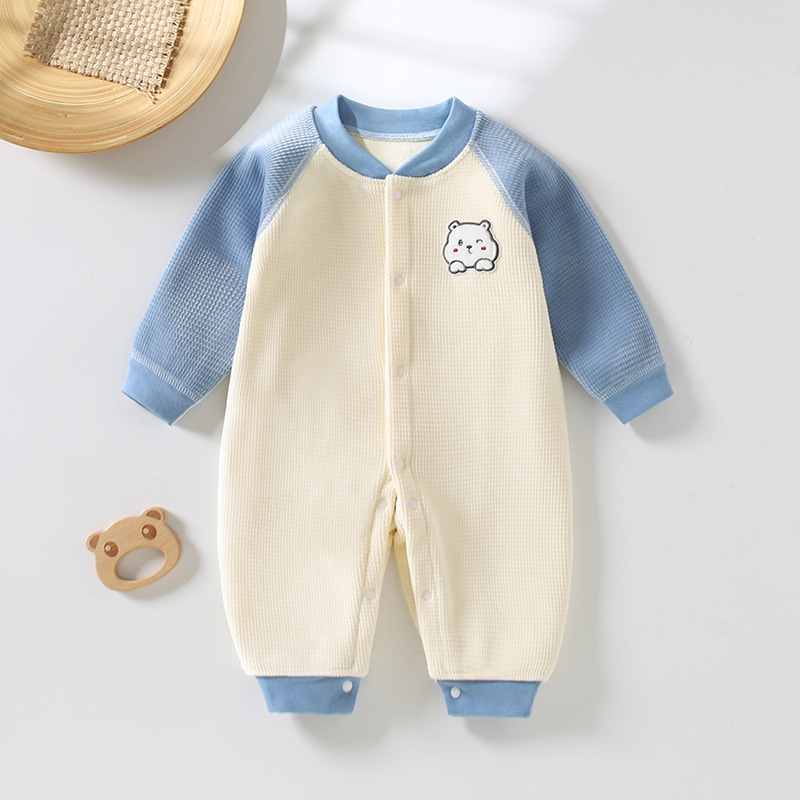 Baby Boy/Girl Cute Bear Embroider Single Breasted Long Sleeve Romper-kissminis