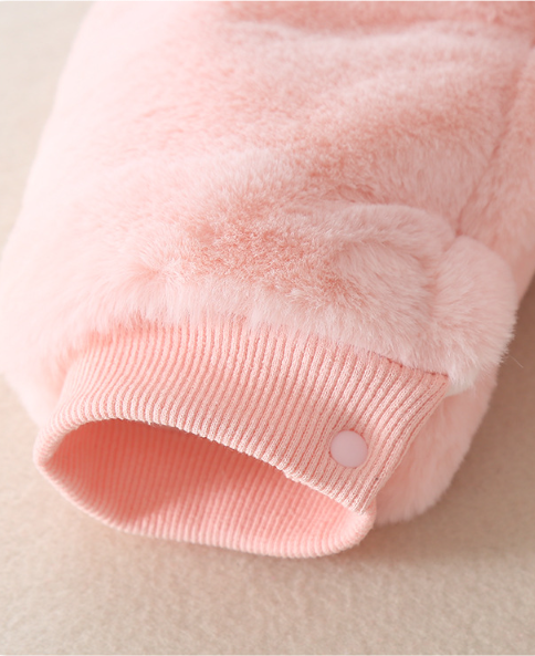 Baby Toddler Girl Winter Rainbow Pattern and Rabbit Ears Design Fluff Long Sleeve Hooded Romper-kissminis