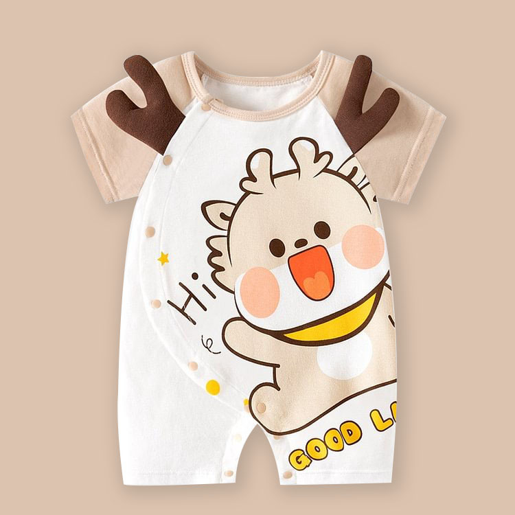 Baby Boy/Gril Pure Cottond Dragon Pattern Short Sleeve Romper-kissminis