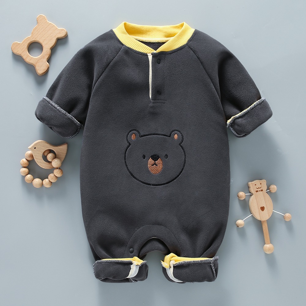 Baby Boy/Girl Cute Bear Pattern Solid Color Long Sleeve Romper-kissminis