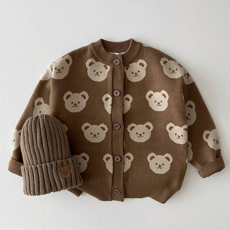 Baby Allover Bear Graphic Knitted Cardigan-kissminis