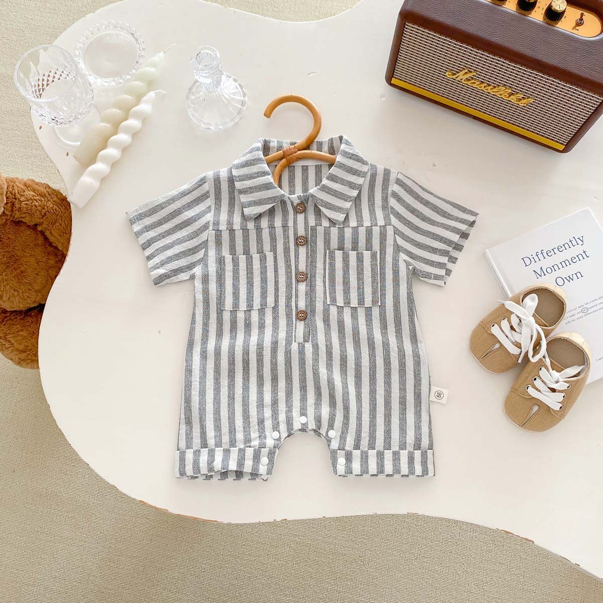 Baby Polo Neck Striped Romper-kissminis