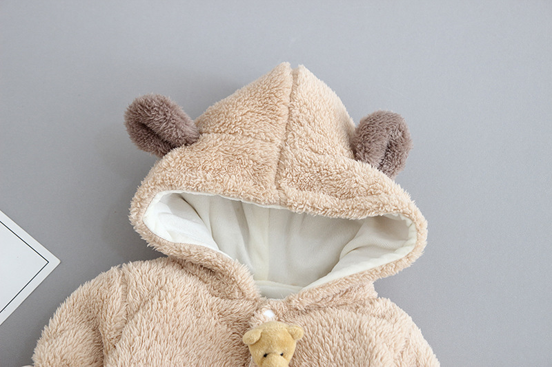 2pcs Baby Boy/Girl Winter Thicken Fluff Solid Color Cute Bear Design Romper -kissminis