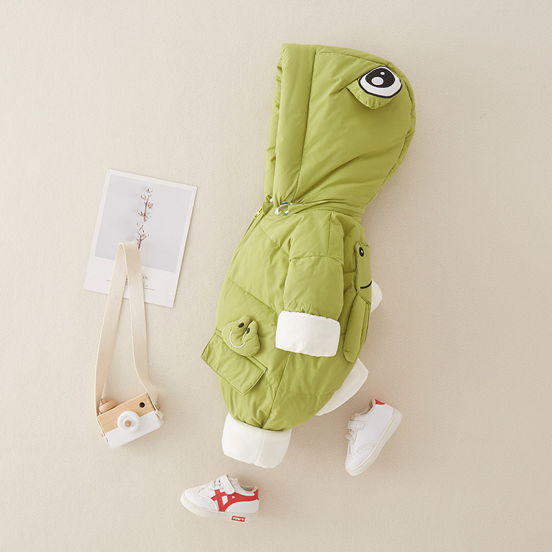 Baby Boy/Girl Cute Little Frogs Design Winter Feather Removable Hat Romper-kissminis