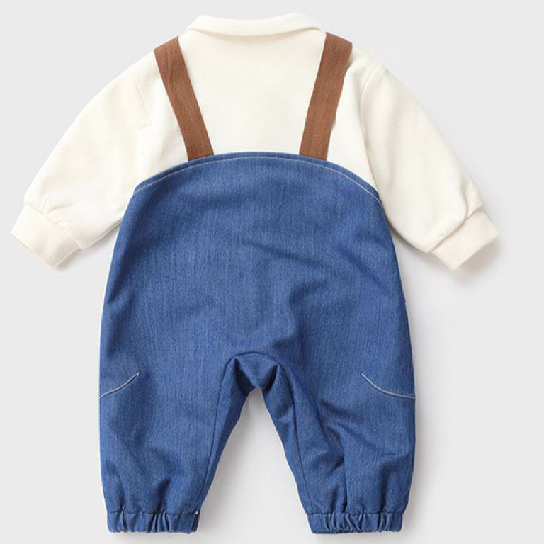 Baby & Girl Mock Overalls Denim Pocket Sleeve Romper-kissminis