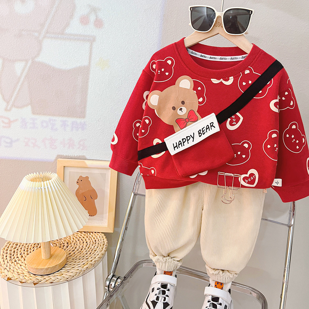 Toddler Boy/Girl Cute Bear Pullover Two-Piece Set-kissminis