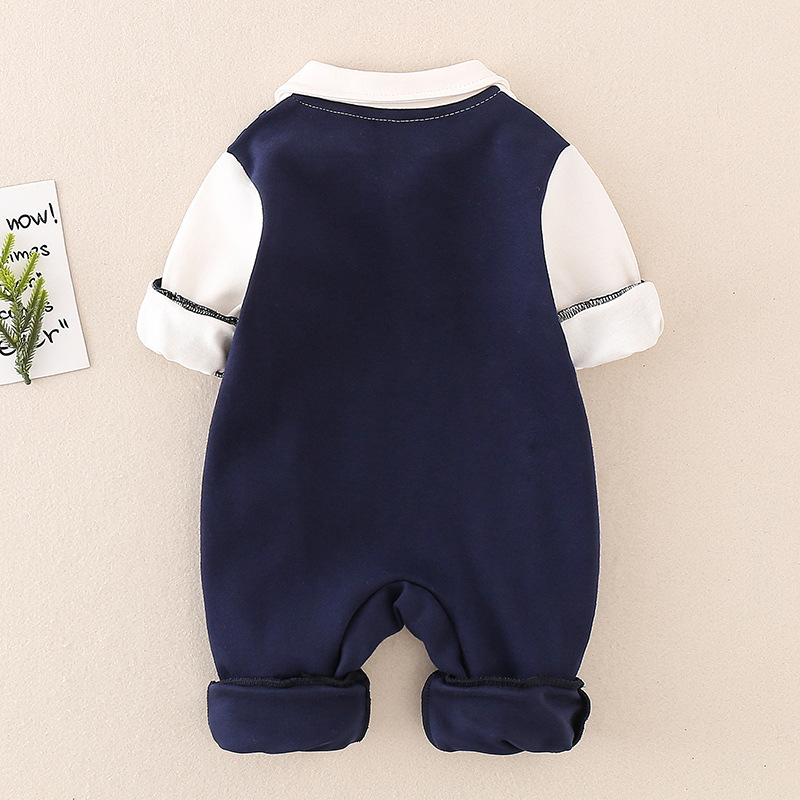 Mock Two-pieces Baby Boy Gentleman Bow Tie Long Sleeve Casual Rompe