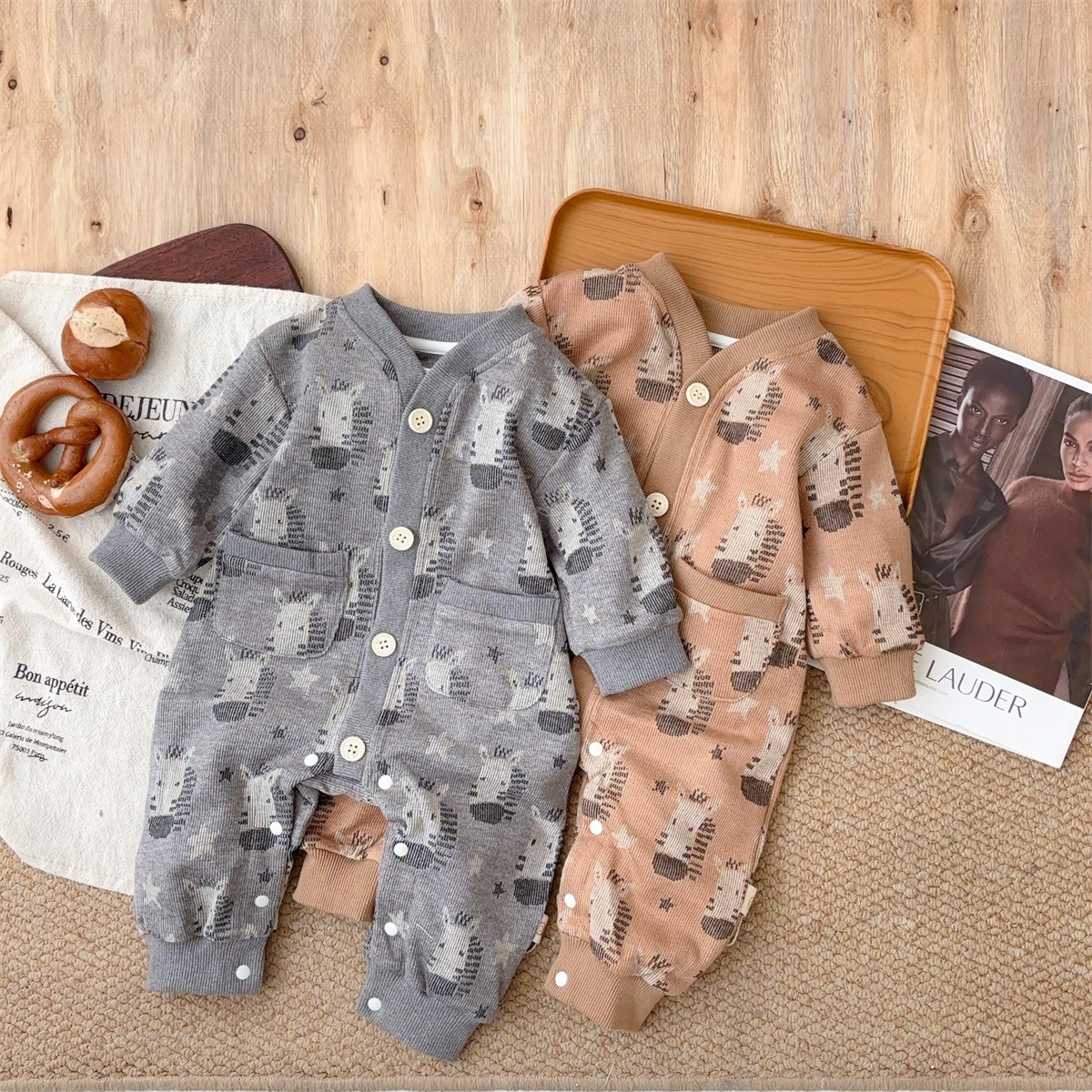 Zebra and Star Print Button-front Romper