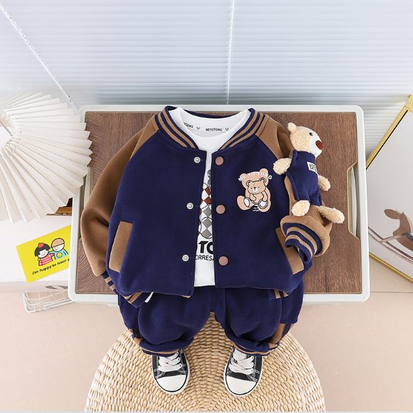 Toddler Boy/Girl Bear Baseball Jersey Three Piece Set-kissminis