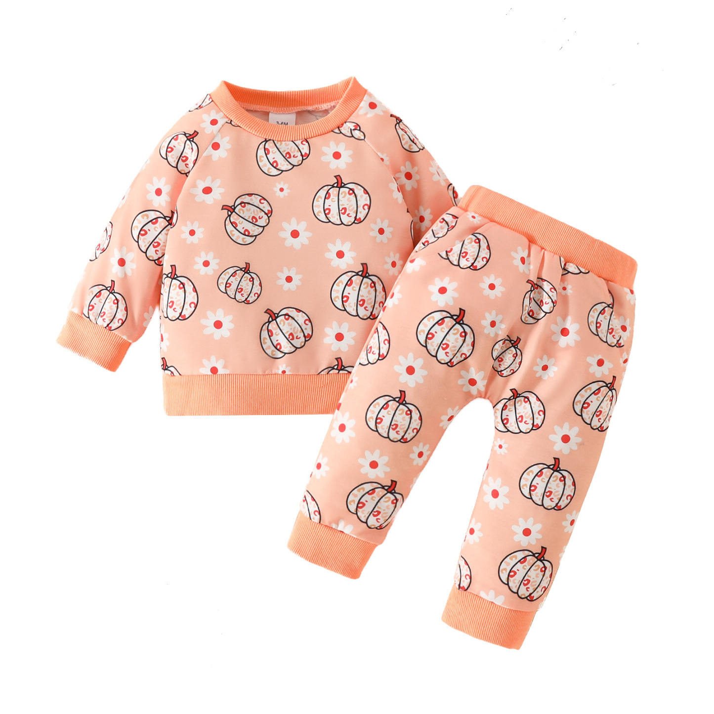 2pcs Baby Boy/Girl Halloween Allover Pumpkin Print Long Sleeve Tops and Stripe Pants Set-kissminis
