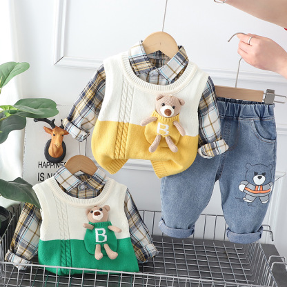 Baby Boy/Girl Bear Splicing Three Piece Set