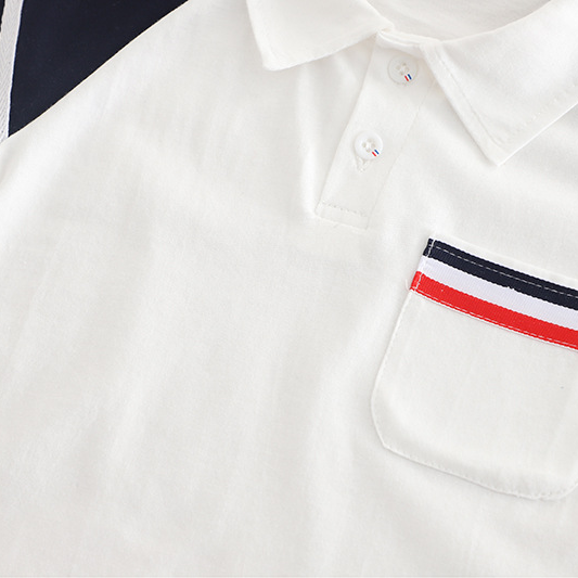 Polo Short Sleeve Shirt with Striped Details and Green Shorts Set
