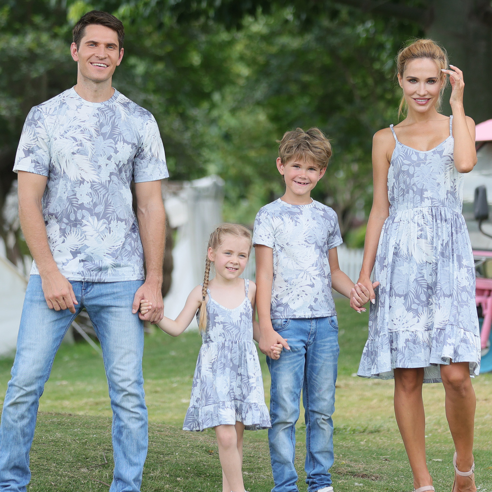 Family Matching Floral Print Grey Bodysuit Sweatshirt-kissminis
