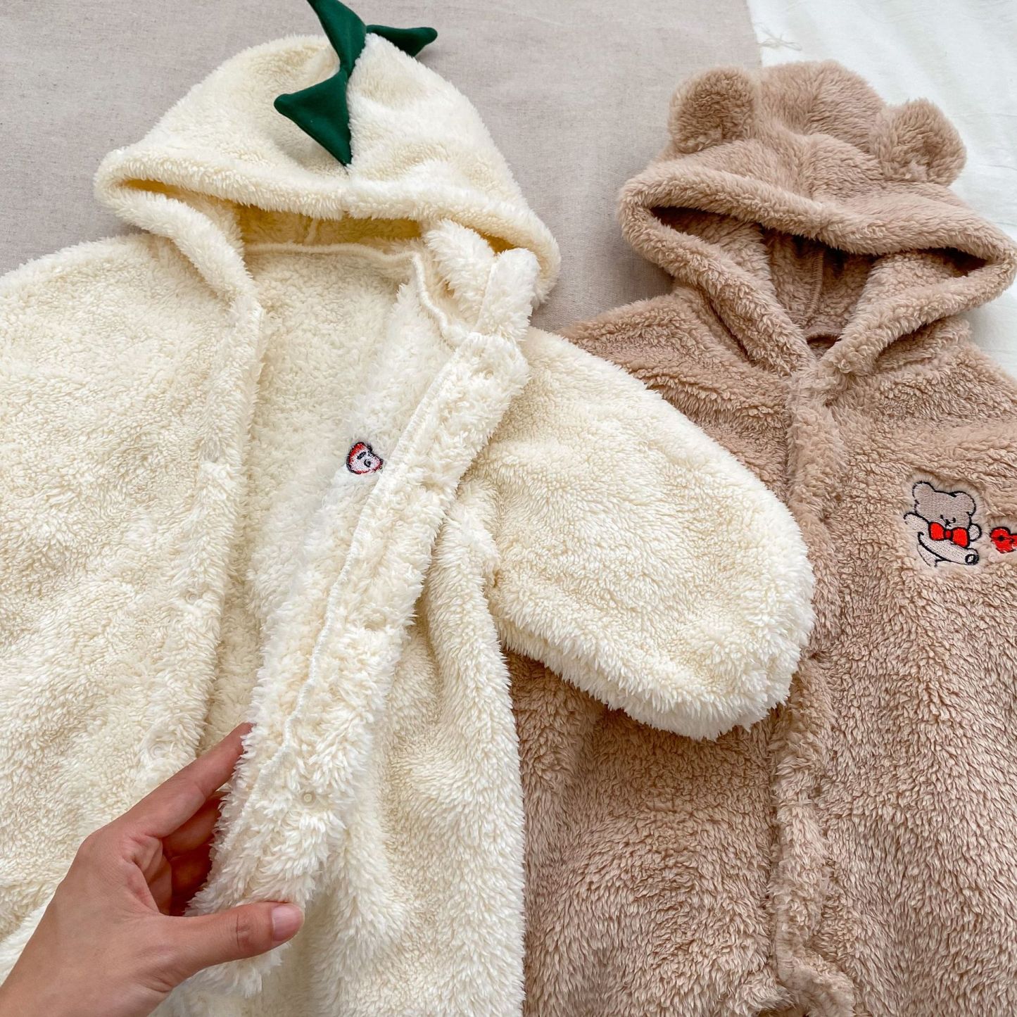 Baby Winter Fleece Dinosaurs Bear Pattern Hooded Romper-kissminis