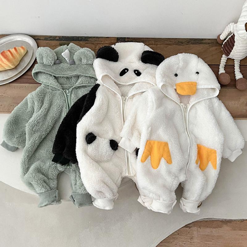 Baby Winter Cute Animal Design Thicken Long Sleeve Hooded Romper-kissminis