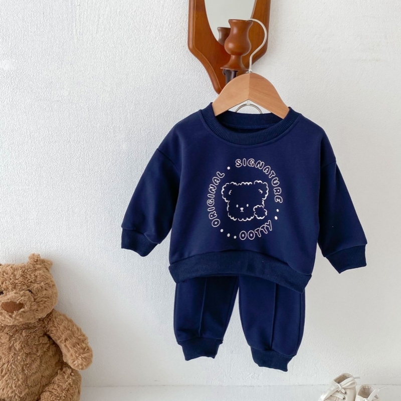 2pcs Baby Crew Neck Bear Letter Print Sweatshirt with Pants Set-kissminis