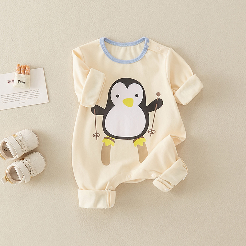 Newborn Baby Boy & Girl Cartoon Penguin Long Thick Sleeve Romper-kissminis