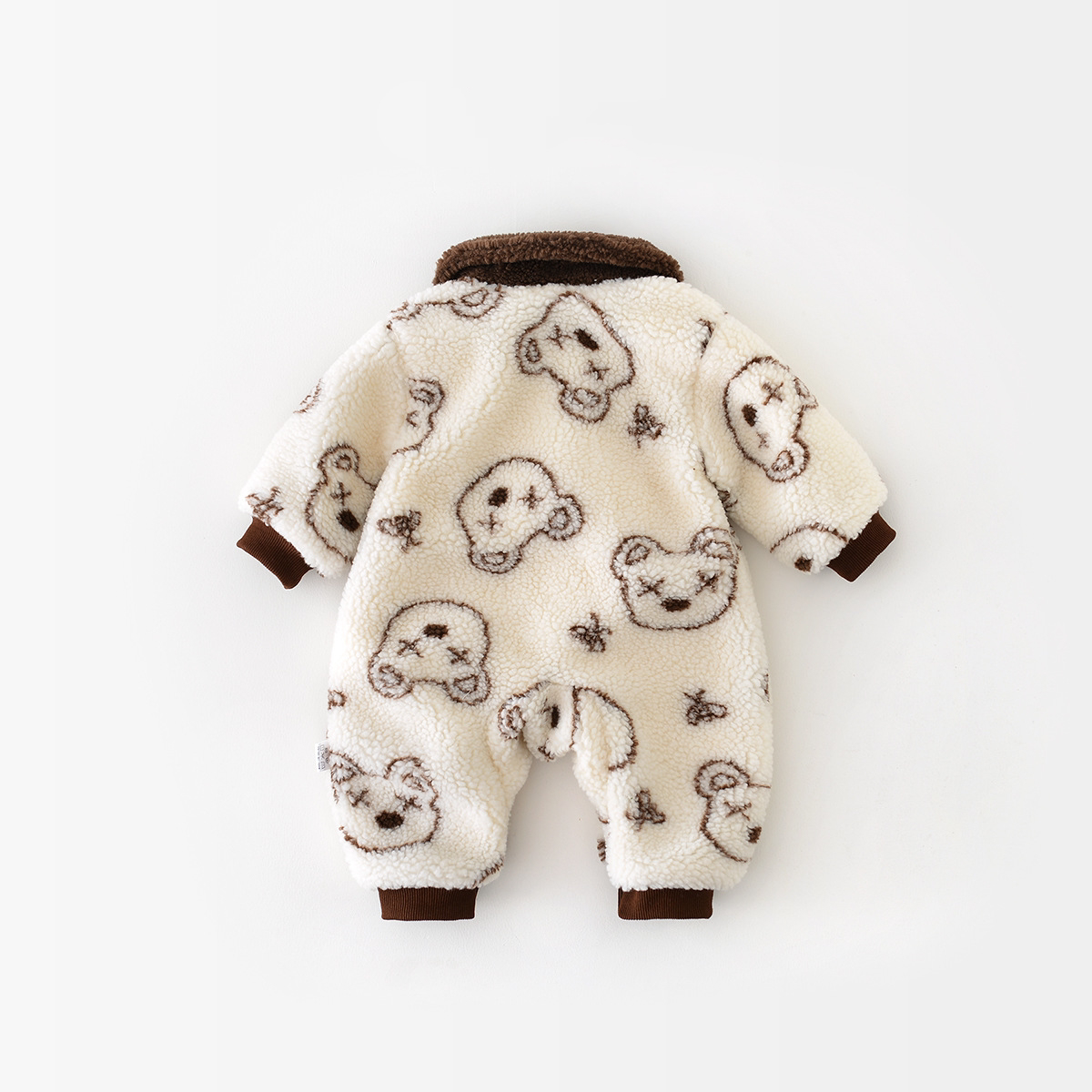 Winter Baby Boy Allover Bear Graphic Fluff Long Sleeve Romper-kissminis
