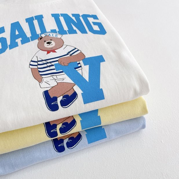 2pcs Baby Toddler Boy/Girl Lazy Bear Print Short Sleeve T-shirt and Shorts Set