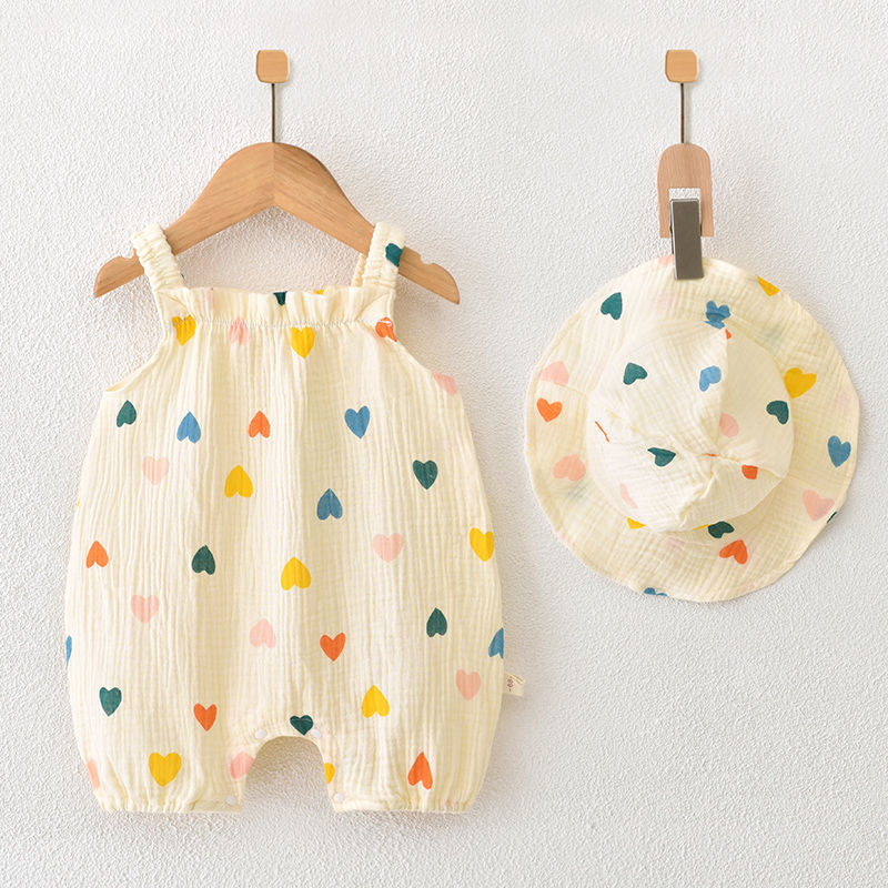 2pcs Baby Boy/Girl Bear Print Thin Crawl Romper with Hat-kissminis