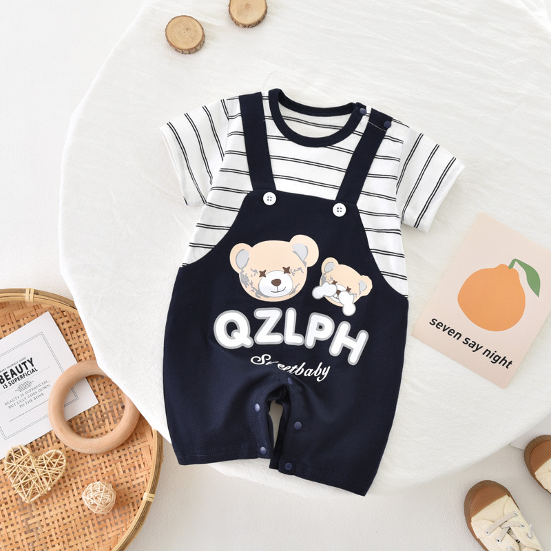 Baby Bear Striped Short Sleeve Romper -kissminis