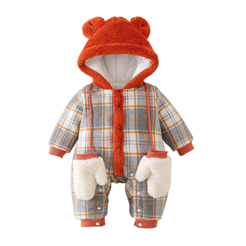 Baby Boy/Girl Bear Red Check Long Sleeve Romper-kissminis