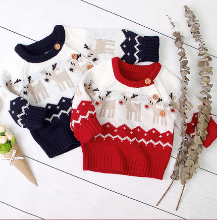Baby Boy/Girl Christmas Style Cute Elk Pattern Long Sleeve Knitted Sweater-kissminis