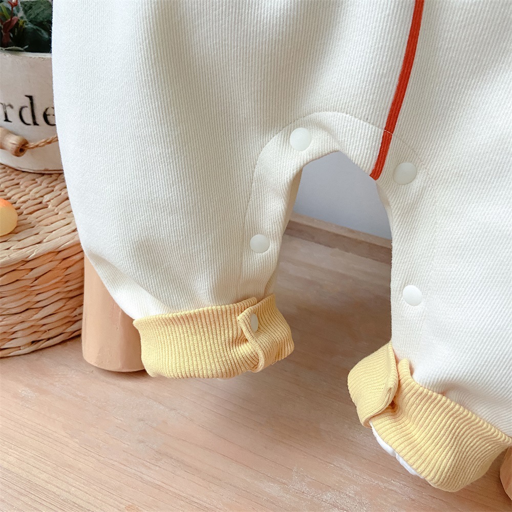 Baby Boy Winter Thicken Dinosaur Pattern Block Color Long Sleeve Fluff Romper-kissminis