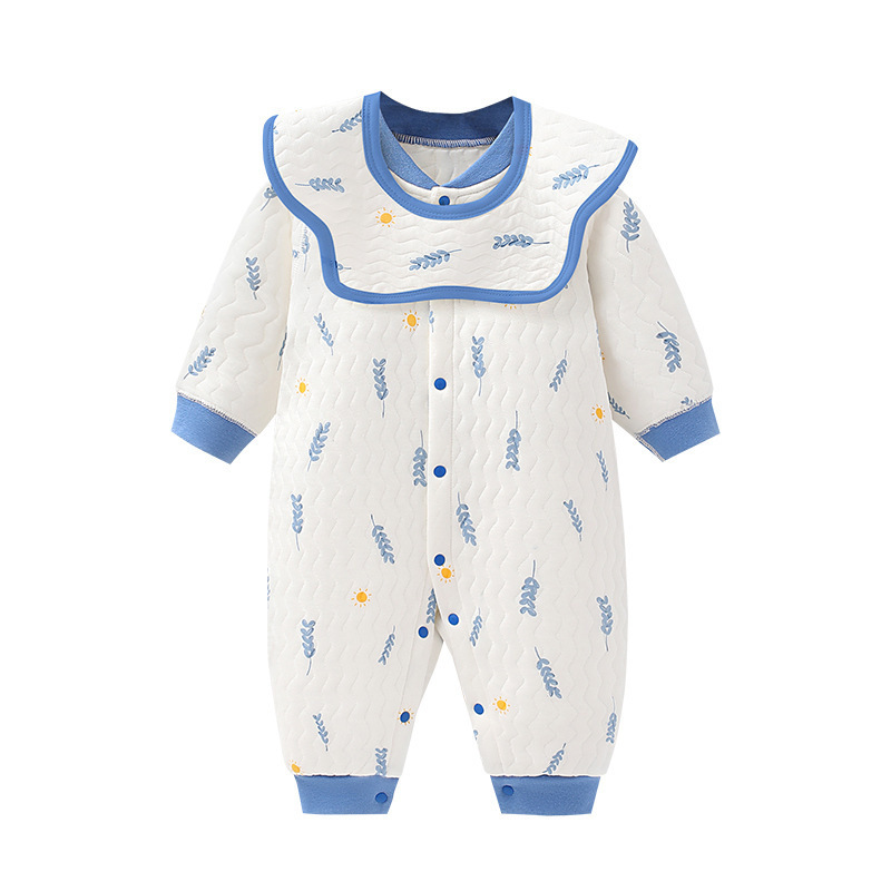 Baby Boy & Girl Lovely Cartoon Print Single Breasted Thicken Long Sleeve Romper-kissminis