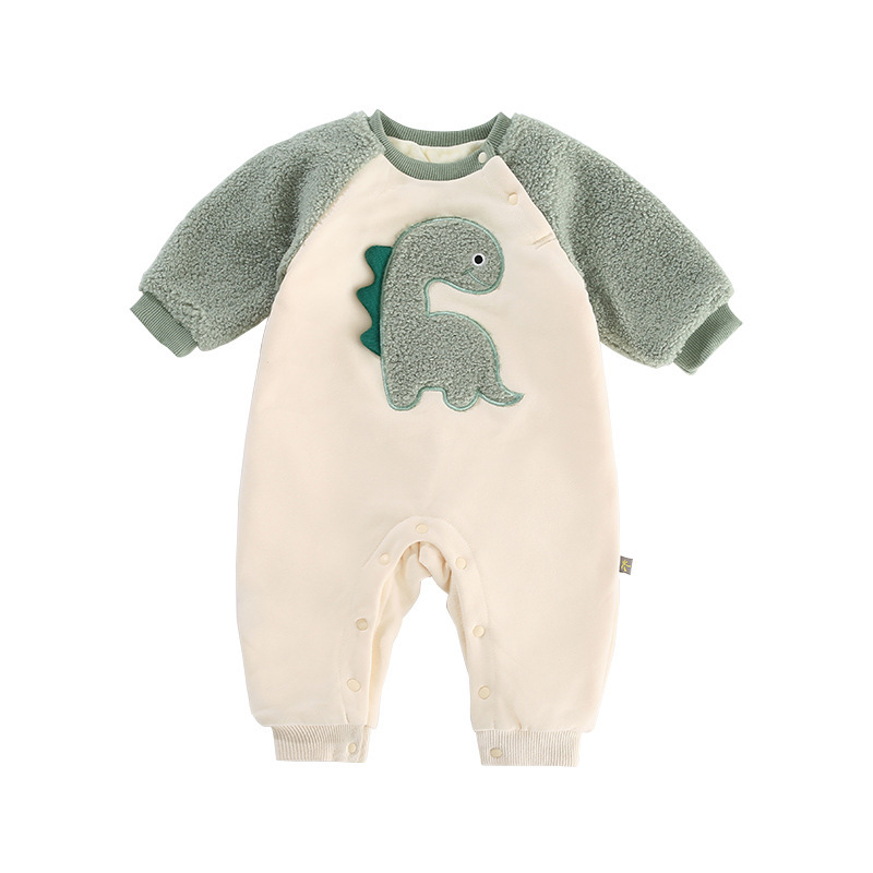 Winter Fleece Baby Boy/Girl Dinosaur Print Long Sleeve Romper-kissminis