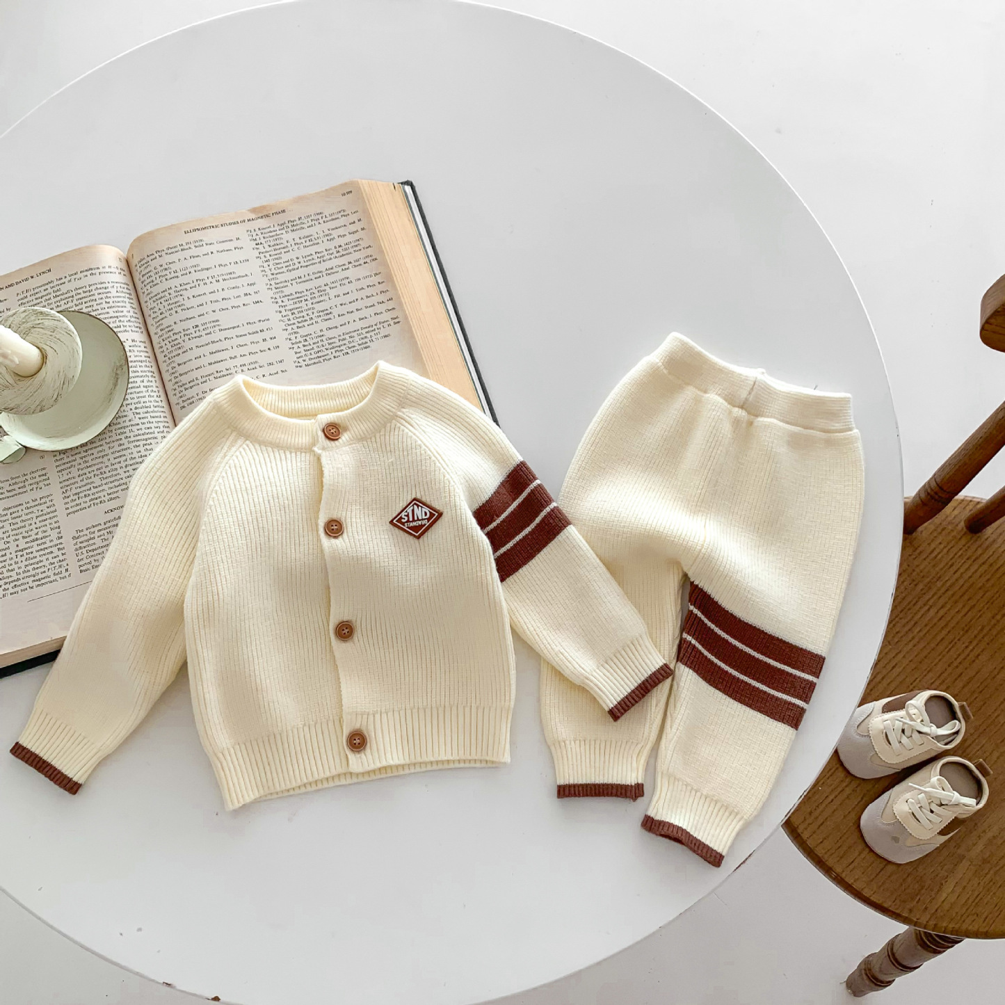 2pcs Baby Boy/Girl Stripe Graphic Knit Long Sleeve Cardigan and Pants Set-kissminis