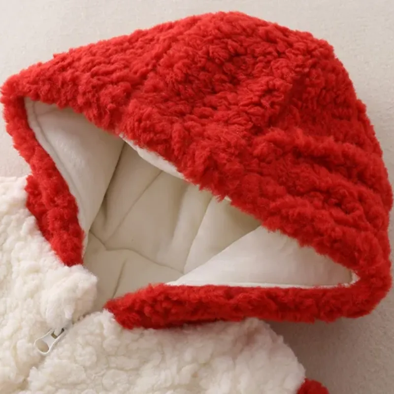 Baby Boy/Girl Winter Bear Tie Design Long Sleeve Thicken Fluff Hooded Romper -kissminis