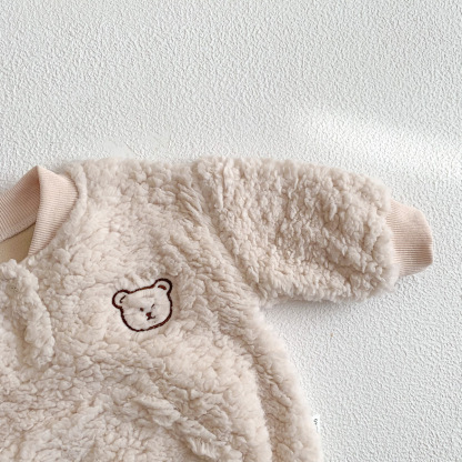 2pcs Winter Baby Boy/Girl Cute Bear Design Fluff Long Sleeve Romper with Hat Set-kissminis
