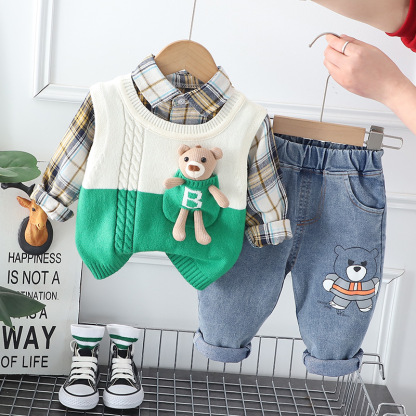 Baby Boy/Girl Bear Splicing Three Piece Set