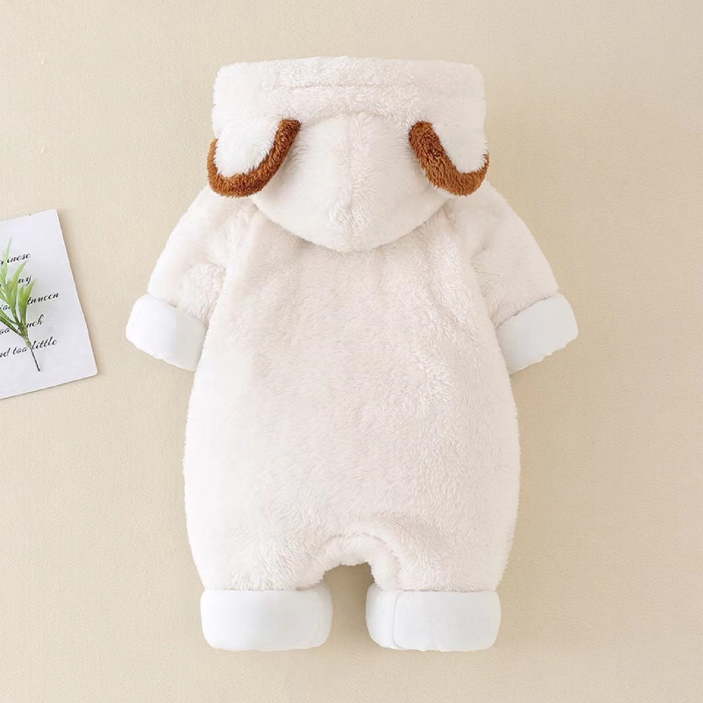 Baby Winter Cute Bear Long Sleeve Fluff Hooded Romper-kissminis