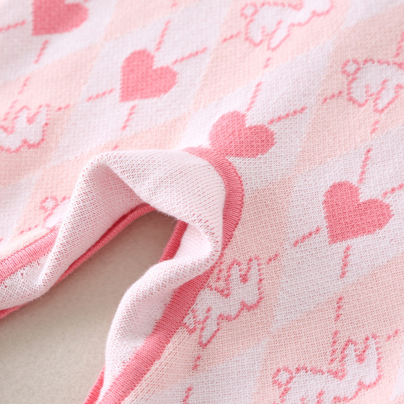 New Born Baby Girl Rabbit & Heart Pattern Button Up Knitted Romper