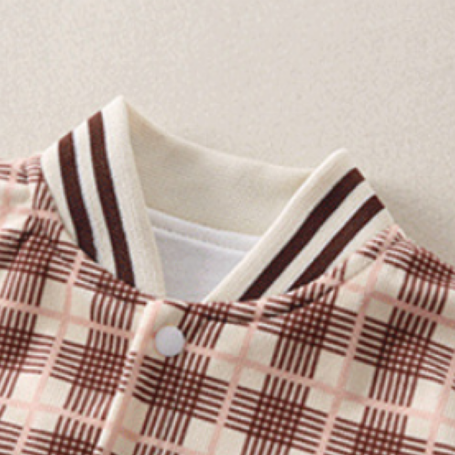 Baby Boy/Girl Gingham Bear Graphic Pocket Patch Long Sleeve Romper-kissminis