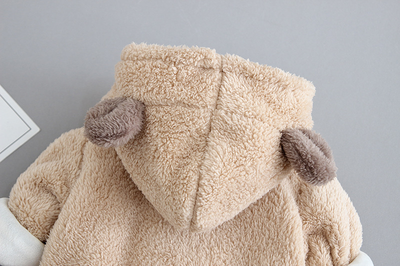 2pcs Baby Boy/Girl Winter Thicken Fluff Solid Color Cute Bear Design Romper -kissminis