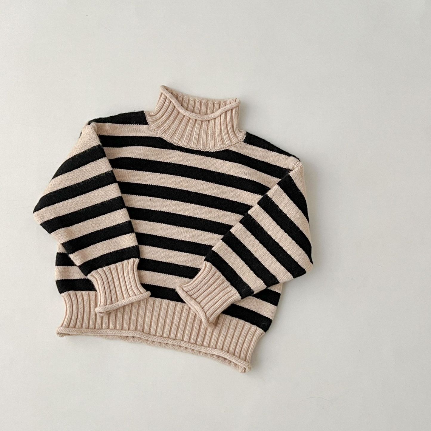 Toddler Boy/Girl High Neck Striped Knit Sweater-kissminis