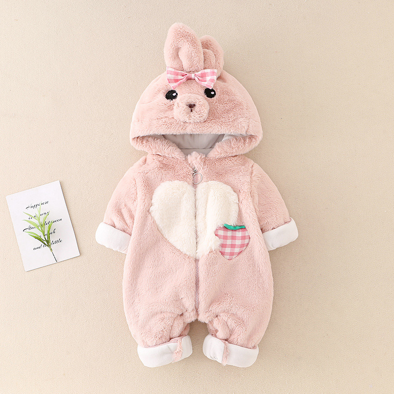 Baby Girl Winter Thicken Warm Cotton Cute Heart Rabbit Long Sleeve Fluff Romper-kissminis