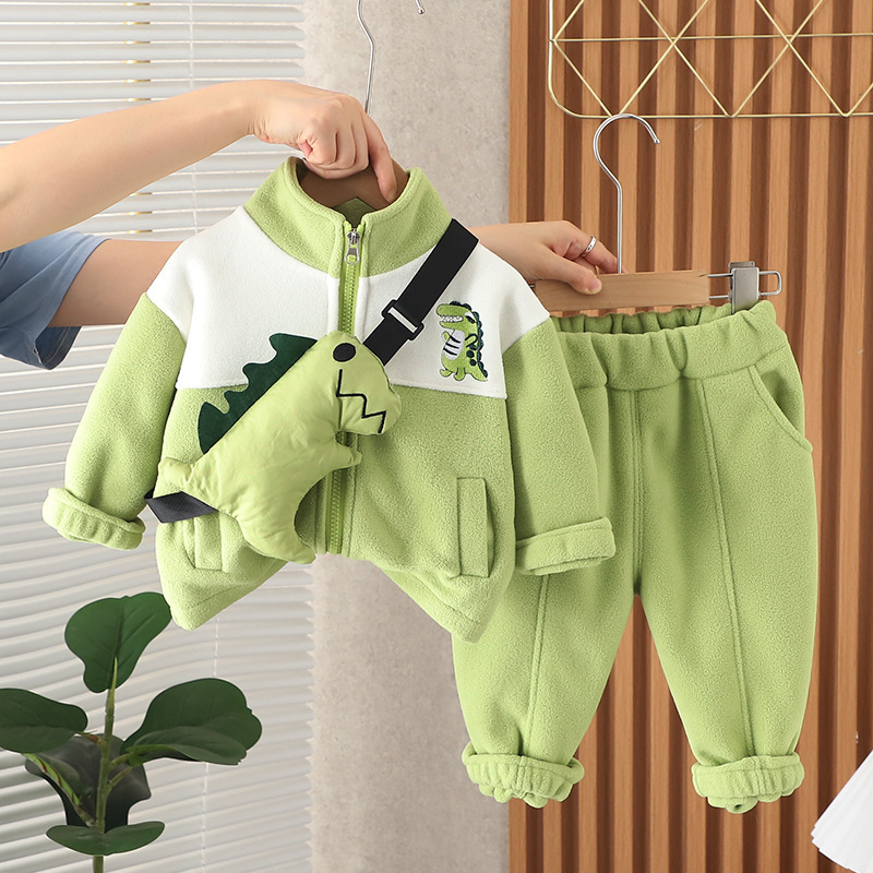 Toddler Boy Cute Bear/Dinosaur Pattern Three Piece Set-kissminis