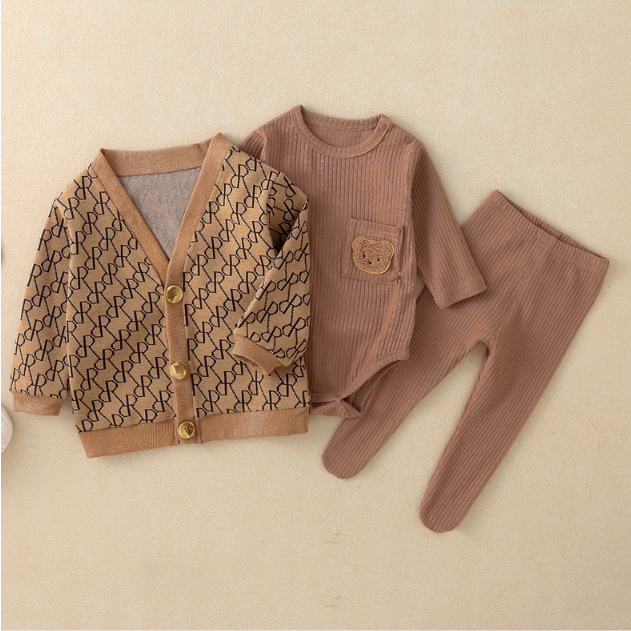 3pcs Baby Boy/Girl Mature Style Long Sleeve Sweatshirt and Bodysuit and Pants Set-kissminis