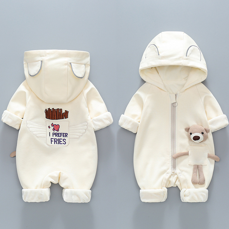 Baby Winter Bear Toy Design Hooded Fluff Romper-kissminis