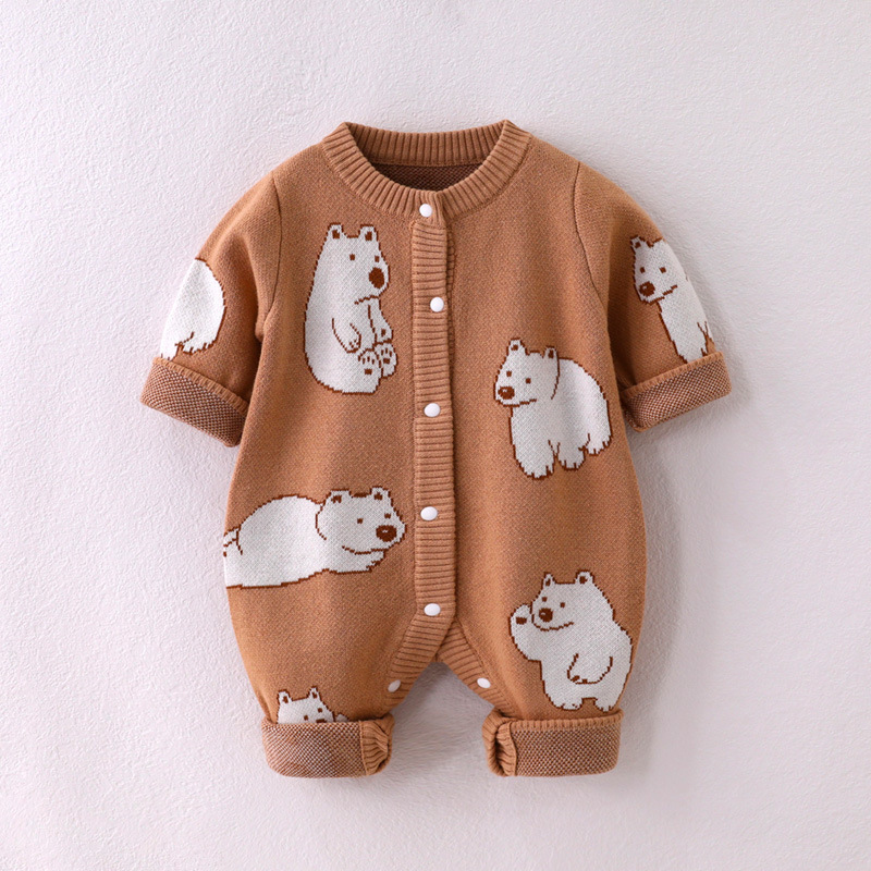 Baby Boy/Girl Allover White Bear Cute Design Long Sleeve Ropmer-kissminis