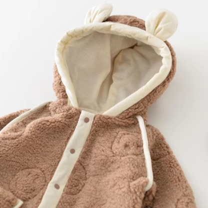 2pcs Baby Boy/Girl Winter Warm Brown Bear Fuzzy Romper with Doll Set-kissminis