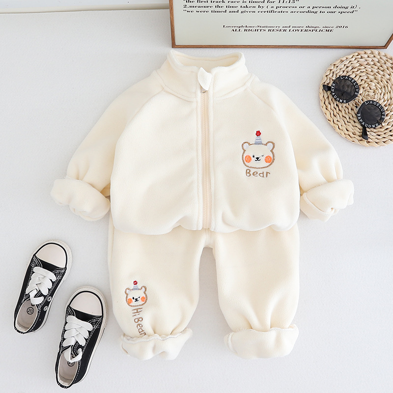 2pcs Toddler Solid Color Bear Graphic Sweatshirt and Pant Set-kissminis