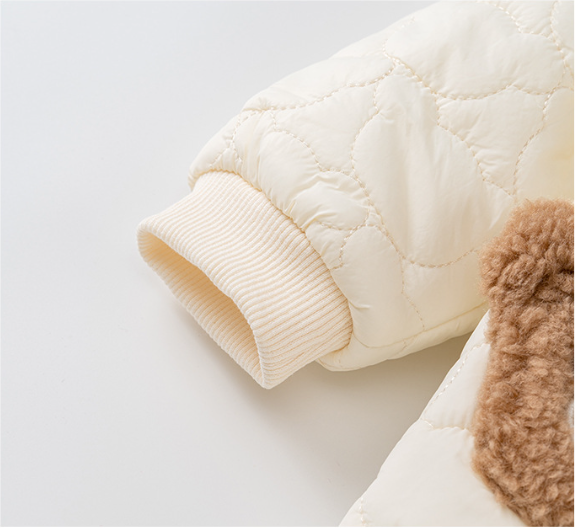 Newborn Baby Boy/Girl Cute Bear Print and Bear Ear Design Fluff Hooded Long Sleeve Romper-kissminis